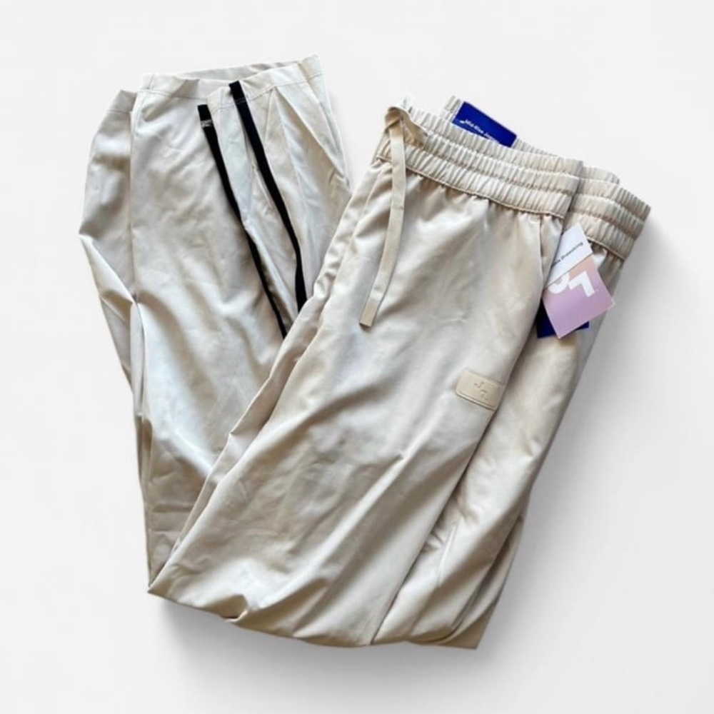 Wide Leg Cream Nylon Pants